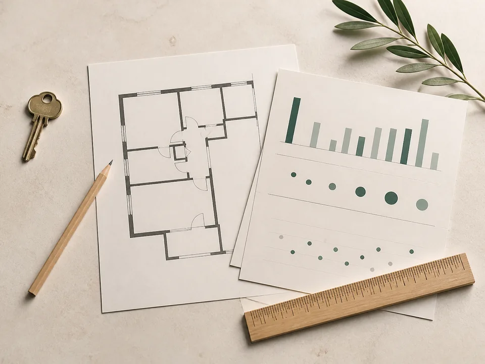Un plan de logement accompagné de graphiques de comparaison